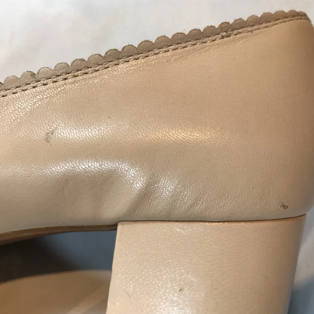 Lauren Ralph Lauren Beige Block Heel‎ Leather Slip On Heels Womens US 10M EU 40